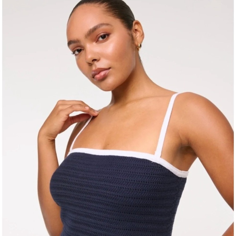 Abercrombie & Fitch Crochet Knit Tube Minidress Navy Blue White NWT Strapless